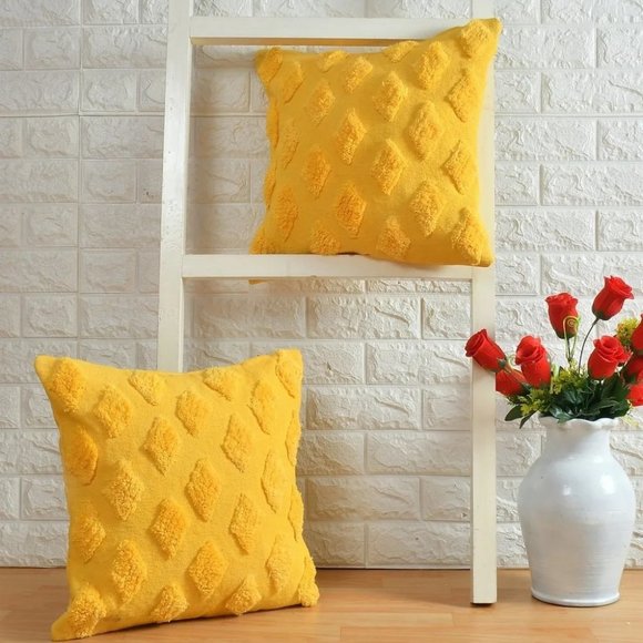 pepme Other - Small diamonds barfi tufted cushion cover, Yellow, 16x16